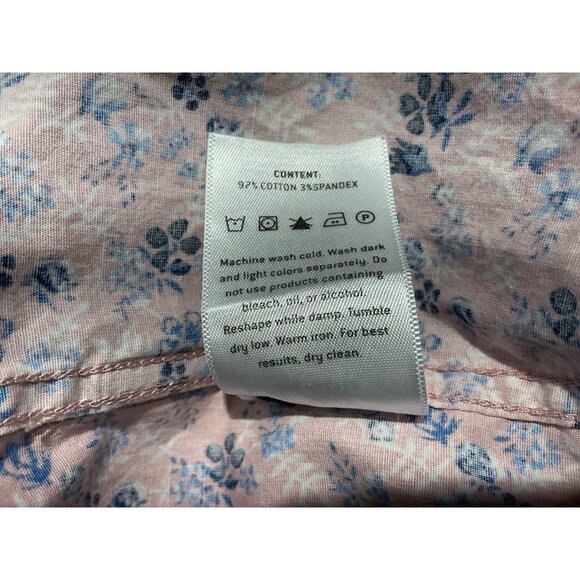7 Diamonds Button Up Small Pink Floral Print Short Sleeve Front Pocket - Picture 9 of 11